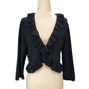 Jones New York Black Cropped Ruffle Front Cardigan - Women's Medium